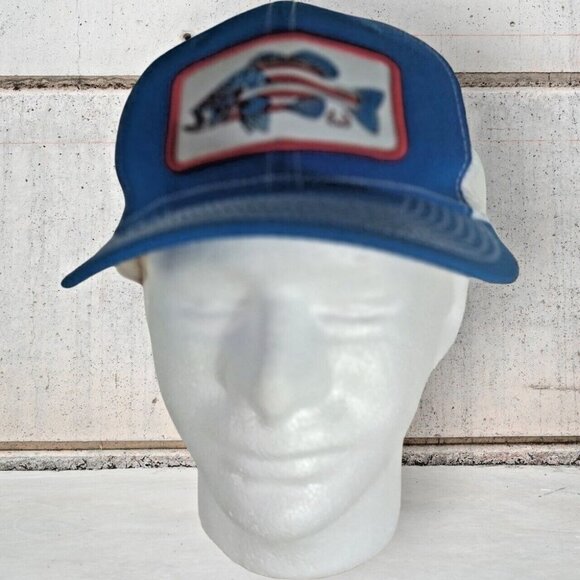 RealTree Bass Truckers Cap Snapback Meshback Blue Baseball Hunting Sports Hat - Picture 15 of 16